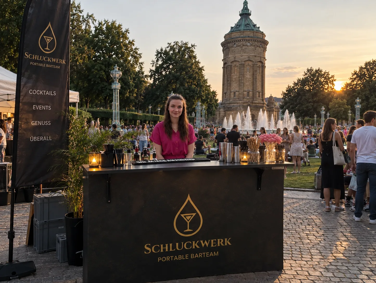 Mobile Cocktailbar von Schluckwerk vor dem Mannheimer Wasserturm
